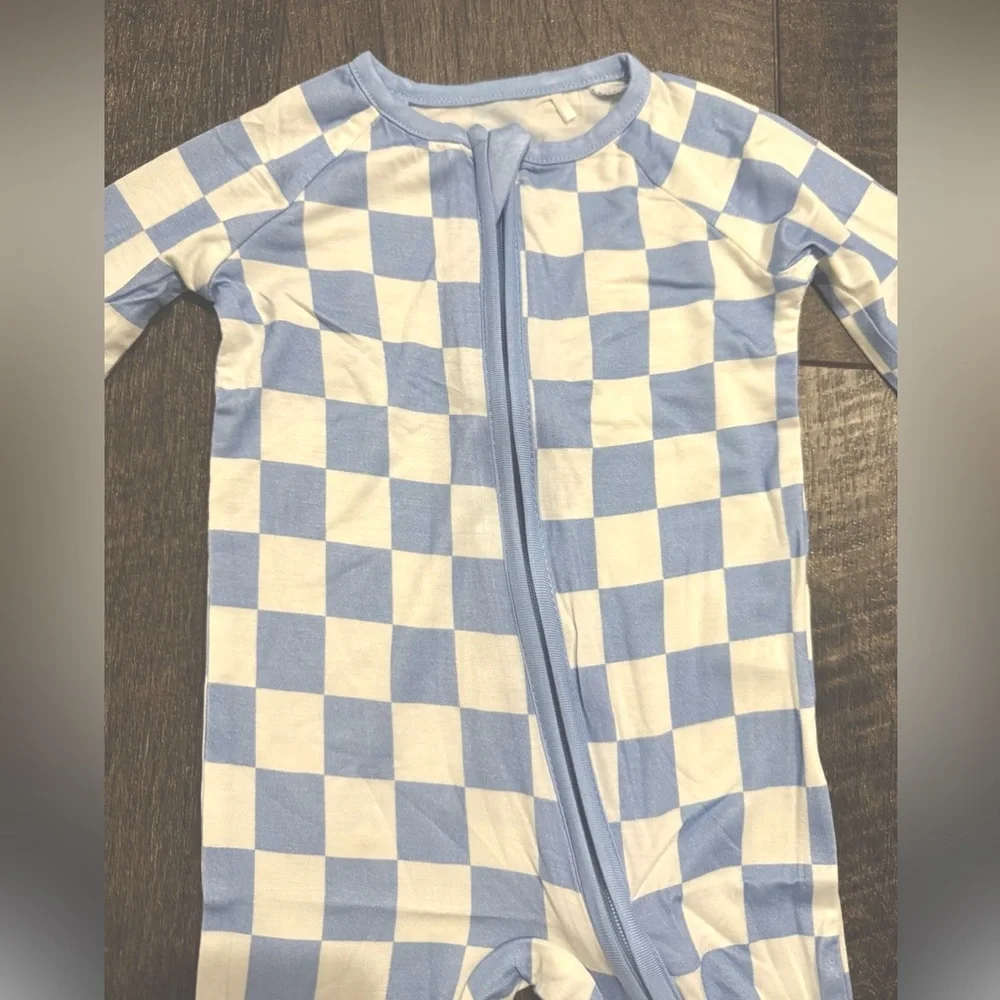 Baby Blue Checked Bamboo Zipper Sleeper 18-24m